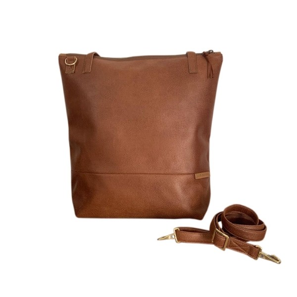 Lederfaserstoff Shopper Braun | Cognac Frontalansicht auf weißem Hintergrund