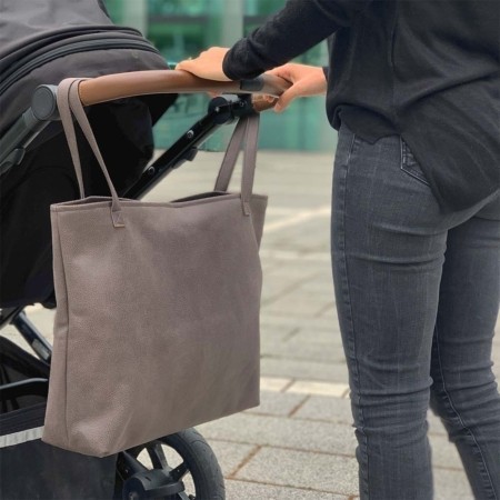 Mom Bag Dunkelgrau | Strandtasche | XXL Shopper | Totebag aus Leder Faserstoff | Fair und Nachhaltig | Kinderwagentasche